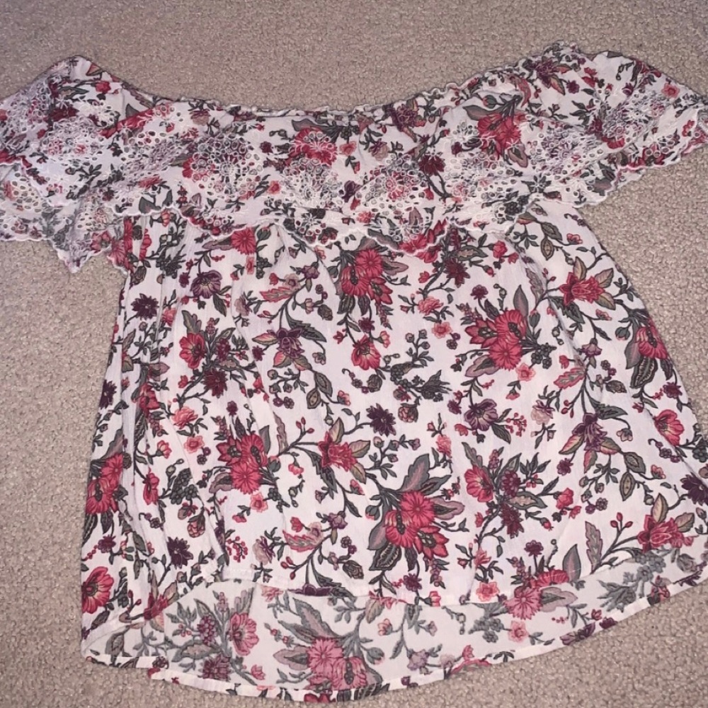 Pink floral off the shoulder top